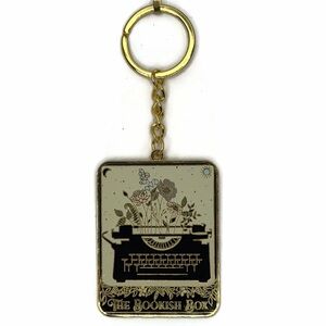 The Bookish Box Floral Typewriter Metal Keychain Cream Black
